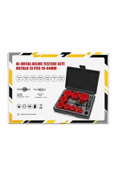 Beyhekim Hırdavat 13 Parça Bi-Metal Panç Seti 19-64 mm Metal Delik Testere Seti – Matkap Uyumlu Profesyonel Delik Açma Seti