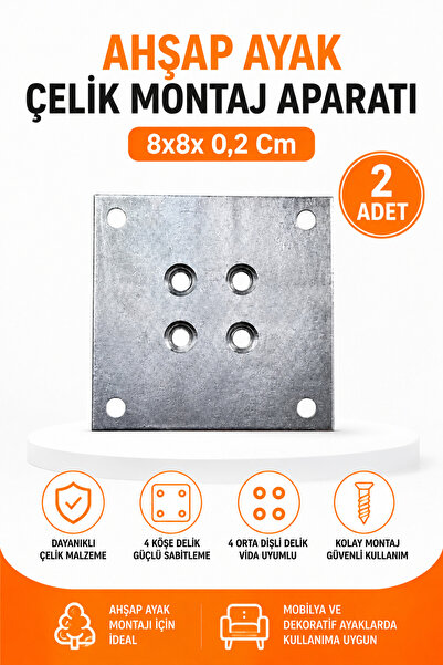 Dünya Sünger 2 Adet Ahşap Ayak Çelik Montaj Aparatı 8 x 8 x 0,2 cm – 4 Köşe D...