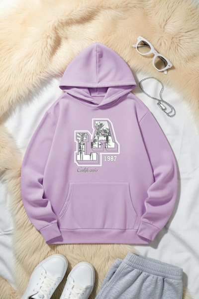 uyguntarz Unisex California 1987 Printed Oversize Hoodie Hooded Sweatshirt
