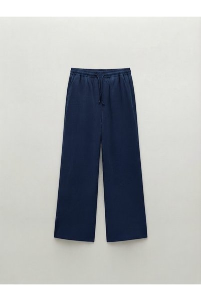 White Wear keten lacivert pantolon