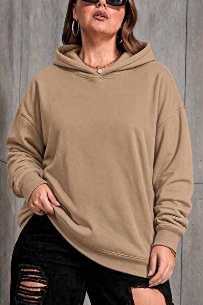 Oksit Bery Women's Large Size Oversized Basic Hooded Two-Thread Cotton Sweats...