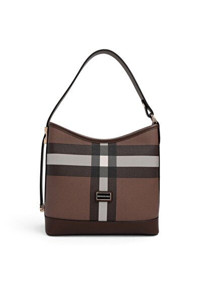 Silver Polo Dark Brown - Brown Plaid Women's Shoulder Bag Sp1286