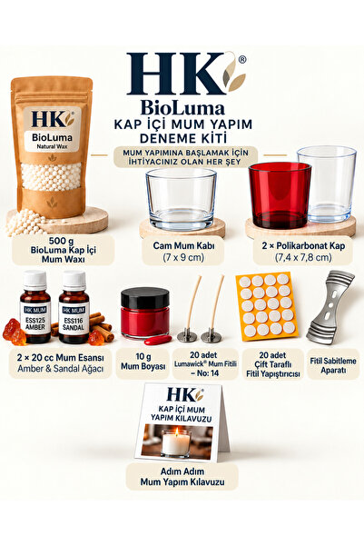 hk Soya Kap İçi Mum Yapım Kiti 500 g – Amber & Sandal Ağacı Esanslı, Cam Kap ...