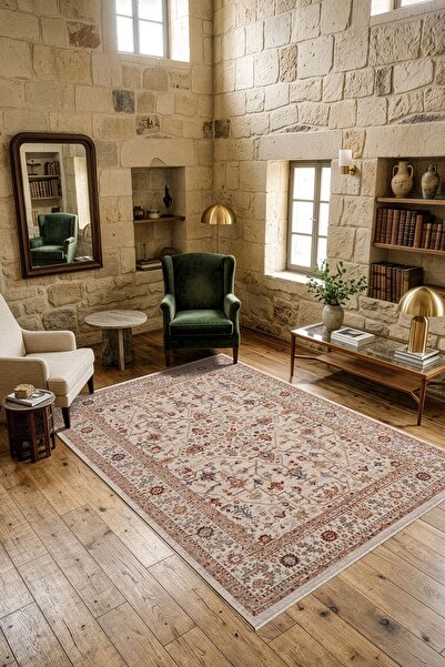 Karmen Halı Focus FO002R Krem Renkli Vintage Modern Salon Koridor Yatak ve Oturma Odası Halısı