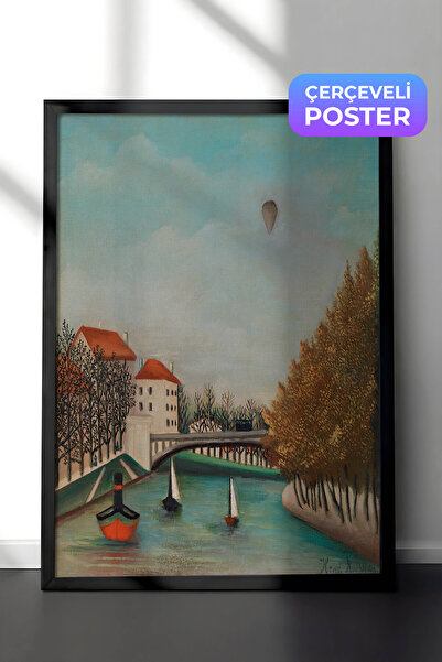 Zestia Pictură murală Henri Rousseau în cadru negru, peisaj cu pod, sandale ș...