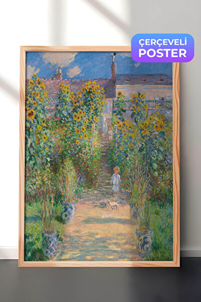 Zestia Pictură murală Claude Monet înrămată în lemn, Grădina din Vétheuil, Dr...
