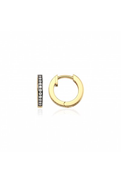 0.12 Karat Pırlanta Yuvarlak Halka Sarı Küpe