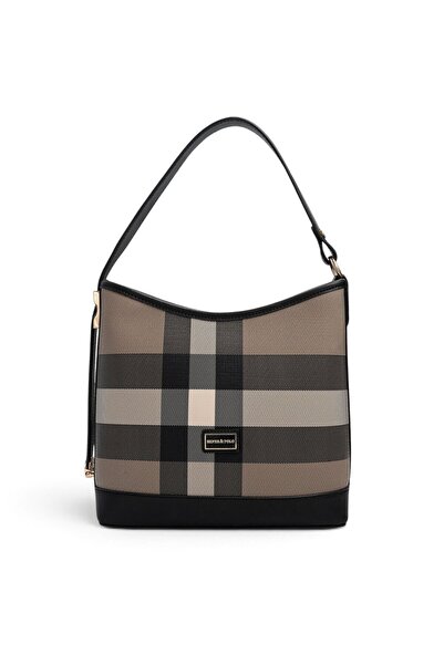 Silver Polo Coffee - Black Plaid Women's Shoulder Bag Sp1286