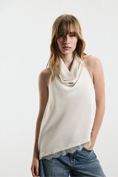 LEFTIES Saten yüzeyli halter yaka top