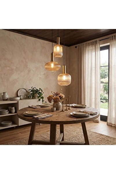Danube Home Wren 3-Piece Pendant Lamp Set Glass Amber, Decorative Ceiling Lig...