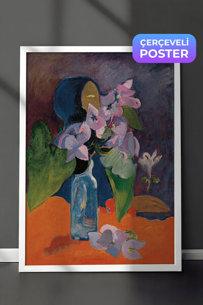 Zestia Pictură de perete Paul Gauguin într-o ramă albă, natură moartă cu flor...
