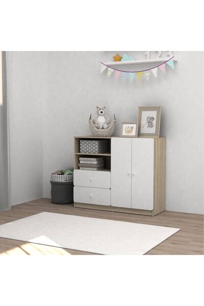 Danube Home Kinder 2 Drawers And Open Shelves Dresser+2 Door Mini Wardrobe-Wh...