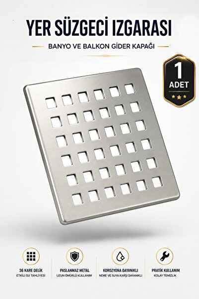 Alıç Yer Süzgeci Izgarası 9,5x9,5 cm Metal Banyo Duş Balkon Gider Kapağı