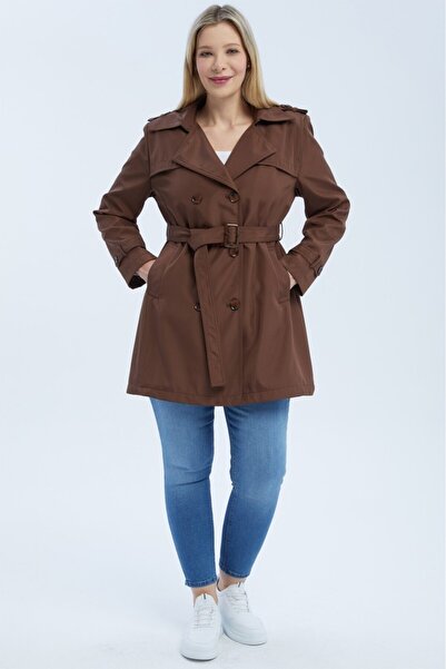 Jamila Women's Large Size Lined Trench Coat Cap