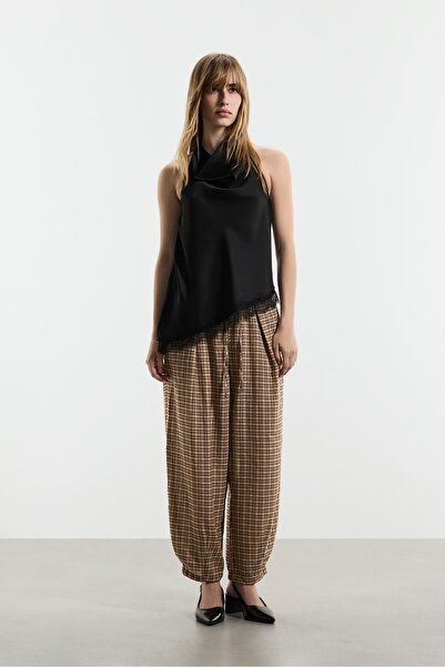 LEFTIES Ekose desenli balon jogger pantolon