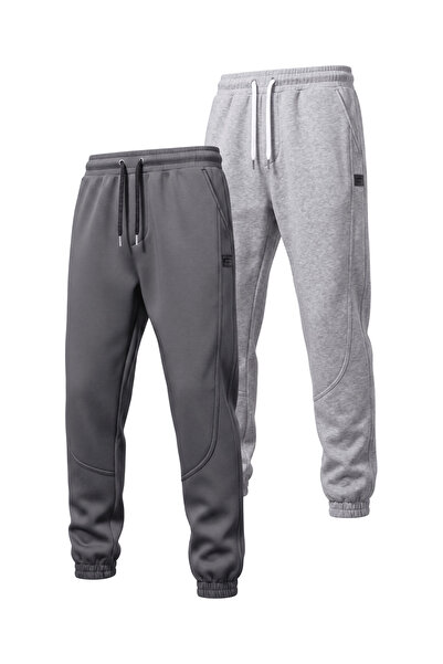 GENIUS STORE 2-Piece Men's Fleece Lined Lace-Up Waist Jogger Sports Sweatpants