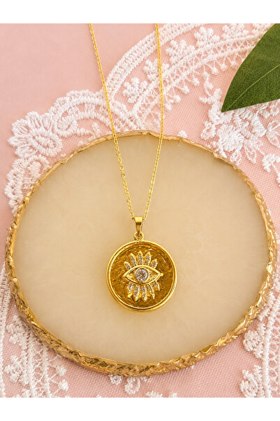 FLAWSOME JEWELRY STORE Eye Shaped Zircon Stone Steel Tarnish Resistant Neckla...