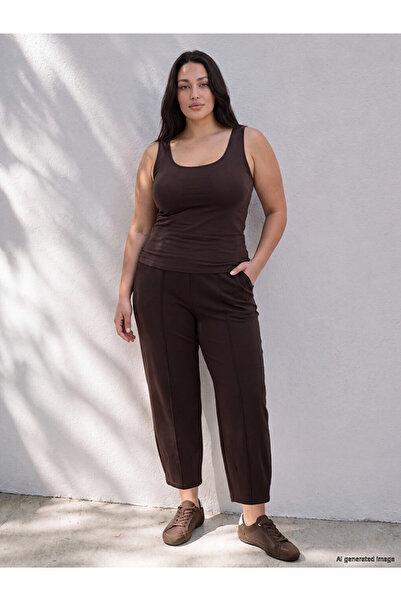 LC Waikiki Peak New Season Brown Plus Size Soft Touch Women's Pants