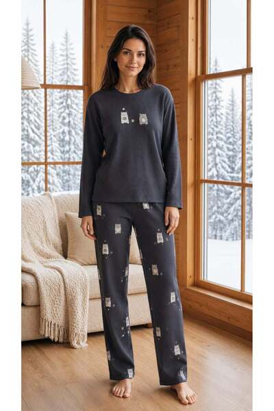 Pemilo Women's 8811-7 Berlin Long Sleeve Zero Collar Pajama Set