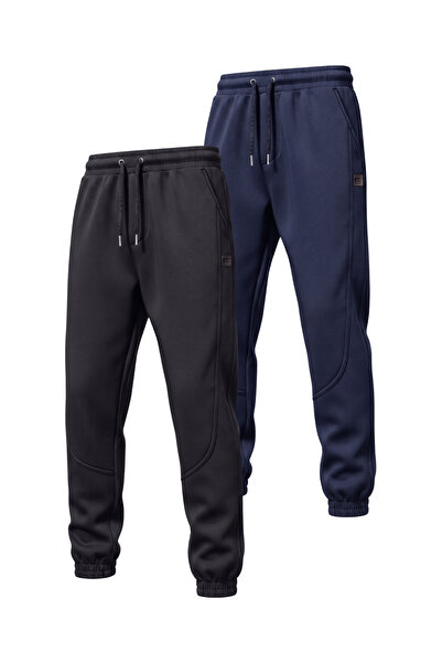 GENIUS STORE 2-Piece Men's Fleece Lined Lace-Up Waist Jogger Sports Sweatpants