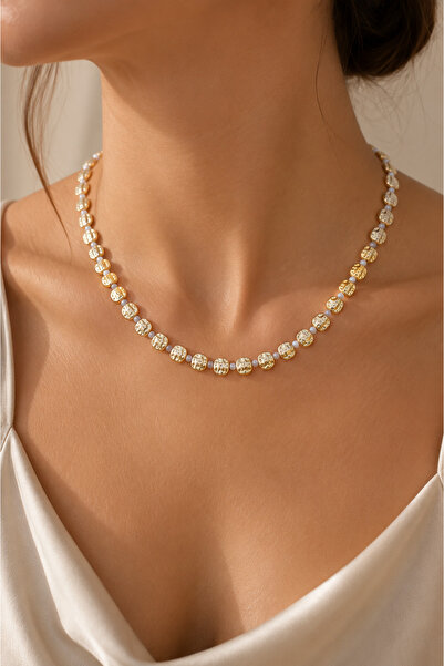Alexis Carrel Mirella Gold Crushed Beaded White Beaded Women's Necklace