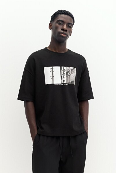 Pull & Bear Kısa kollu fotoğraflı sweatshirt