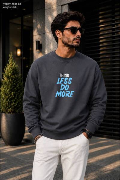 caddekombin Men's Think Less Do More Printed Round Neck Cotton Casual Sweatshirt