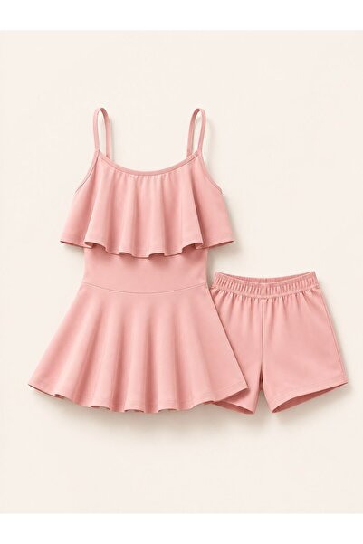 My Kids Wear Girl's Strappy Ruffle Dress and Shorts 2-Piece Set 12925