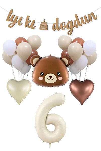 Atölye Mi 6 Year Old Bear Head Retro Theme Balloons 6 Year Old Birthday Ballo...