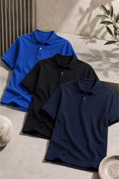 COMBİNE MİCHAİL Men's Short Sleeve 3-Piece School Style T-Shirt