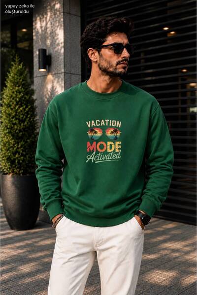 caddekombin Men's Vacation Mode Written Sunglasses Printed Round Crew Neck Co...