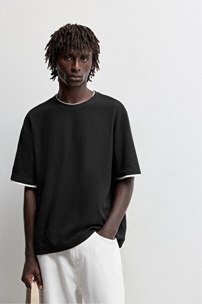 LEFTIES Çift yaka dokulu t-shirt