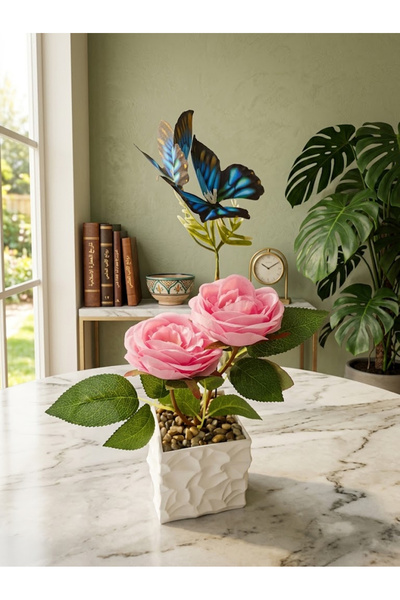 co arma Gouri Rose Vase with a Branch of Butterflies, Beautifully and Exquisi...