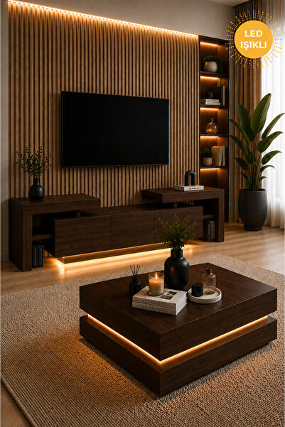 webotto 8 BulDam Led Işıklı Tv Ünitesi 190cm ve Led Işıklı 2 Katlı Orta Sehpa...