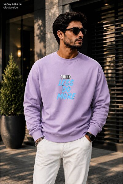 caddekombin Men's Think Less Do More Printed Round Neck Cotton Casual Sweatshirt