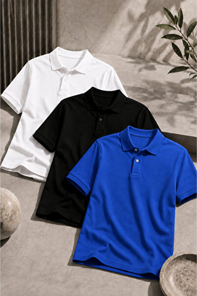 COMBİNE MİCHAİL Men's Short Sleeve 3-Piece School Style T-Shirt
