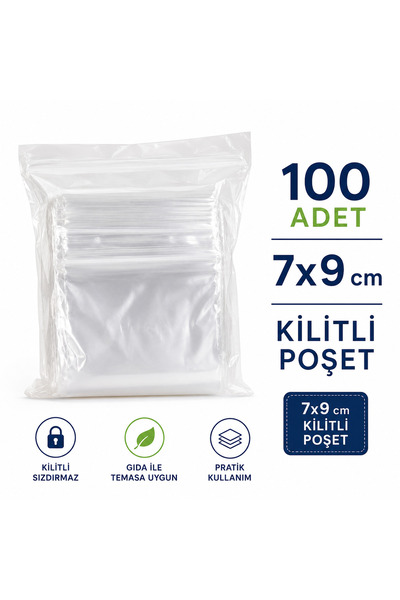DOKU AMBALAJ 7x9 cm Kilitli Torba Şeffaf Poşet 100 adetli