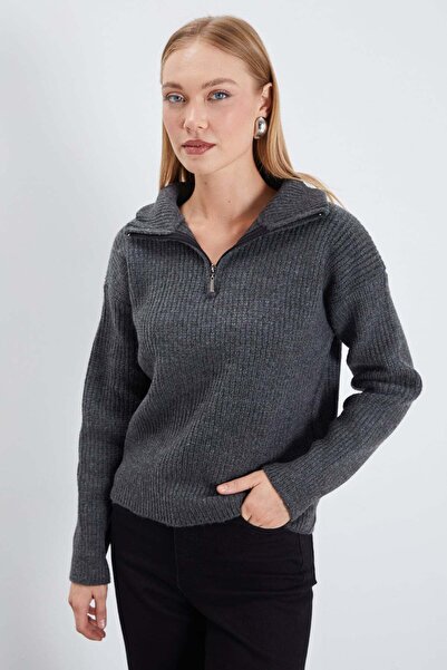 Fulla Moda Half-Zip Turtleneck Knit Sweater