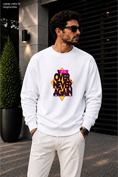 caddekombin Men's It's over Never Again Printed Round Neck Cotton Casual Swea...