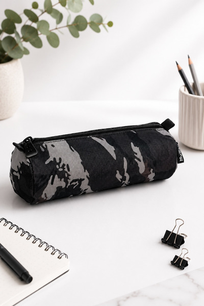 My Way Premium Army Pencil Case – Urban Camouflage Design, Black-Grey, 18x8x8 cm