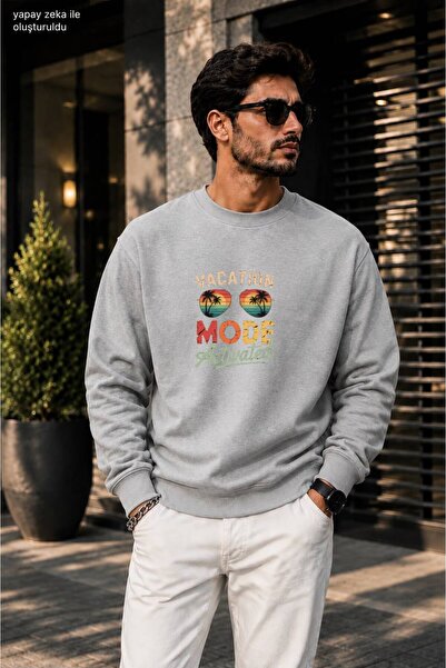 caddekombin Men's Vacation Mode Written Sunglasses Printed Round Crew Neck Co...