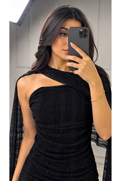 my abaya فستان نسائي أسود طويل لامع بتفاصيل بليسيه وكشكشة مع أكمام شفاف