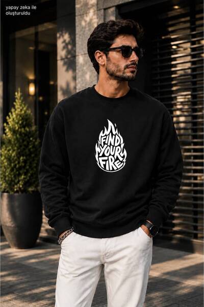 caddekombin Men's Find Your Fire Flame Figure Printed Round Neck Cotton Casua...