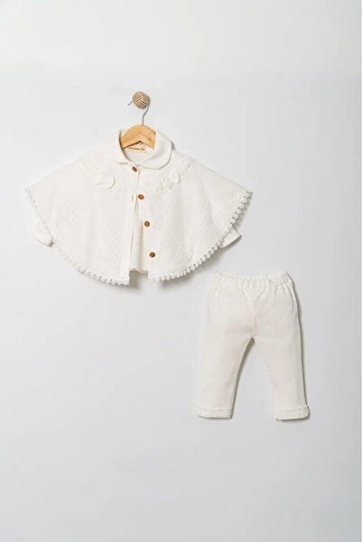 MİNİBORN 100% Organic Cotton Lace Detailed Baby Girl 3-Piece Set White