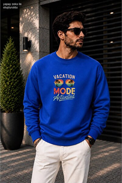 caddekombin Men's Vacation Mode Written Sunglasses Printed Round Crew Neck Co...