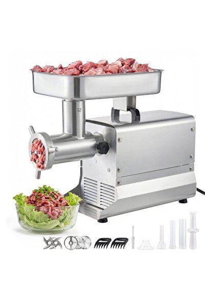 OMS Masina profesionala de tocat carne, Inox, 1100 W, motor fara perii, Capac...