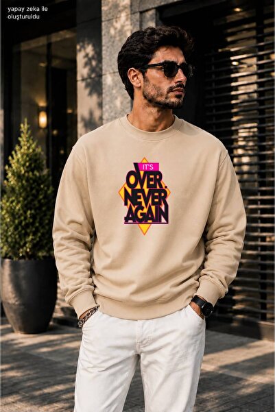 caddekombin Men's It's over Never Again Printed Round Neck Cotton Casual Swea...