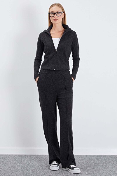 Fulla Moda Çimalı Zippered High Collar Palazzo 2-Piece Set