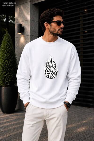 caddekombin Men's Find Your Fire Flame Figure Printed Round Neck Cotton Casua...