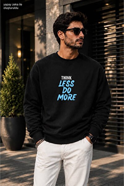 caddekombin Men's Think Less Do More Printed Round Neck Cotton Casual Sweatshirt